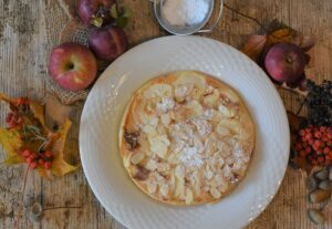 Apple pancake in white plate